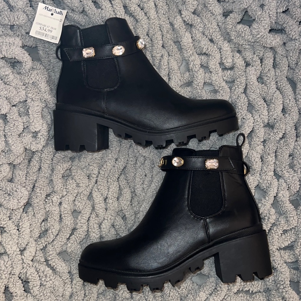 Nicole Miller Black Booties with Adjustable Crystal Straps NWT